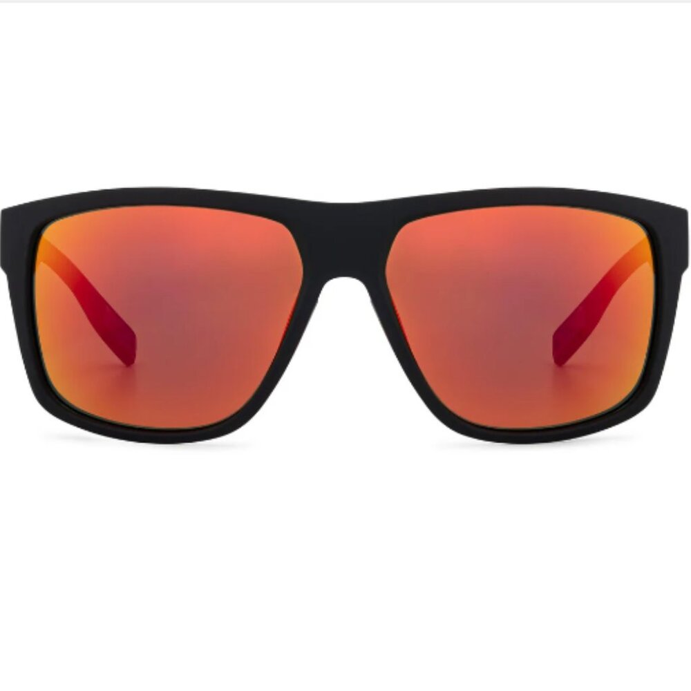 Foster Grant Gear Collection Black Wrap Glasses Red/Gold Mirror Lenses